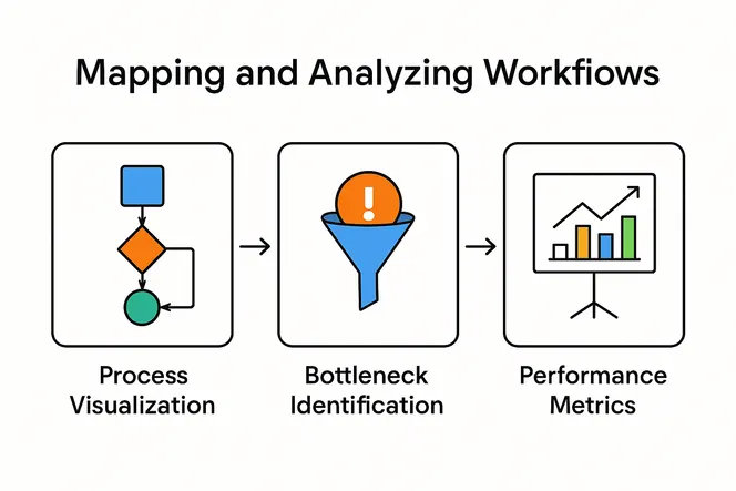 Infographic showing workflow mapping and analysis steps