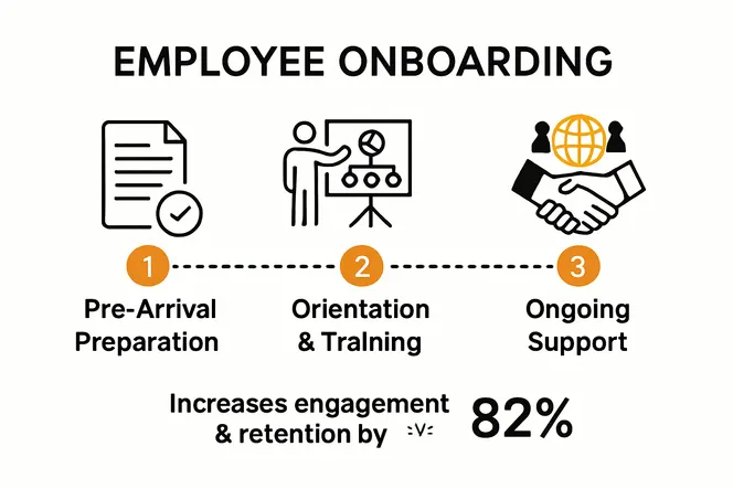 Infographic of the employee onboarding process stages